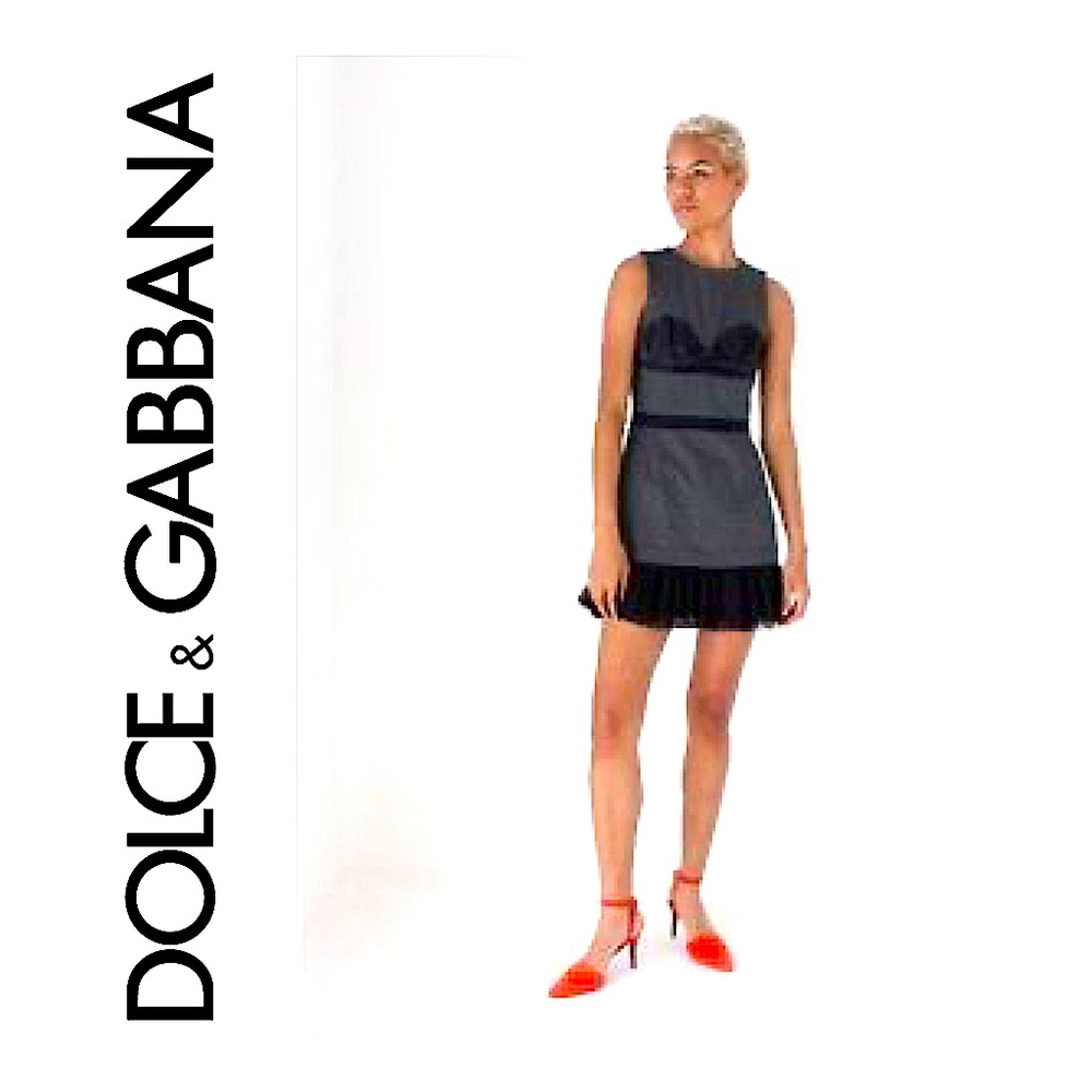 NWT DOLCE & GABANNA Lace Bustier Dress, black on grey. Size 40/ 4